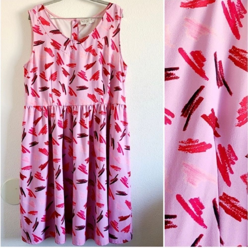 Rachel Antonoff for gb lipstick print dress 16W artsy Barbiecore vibrant funky